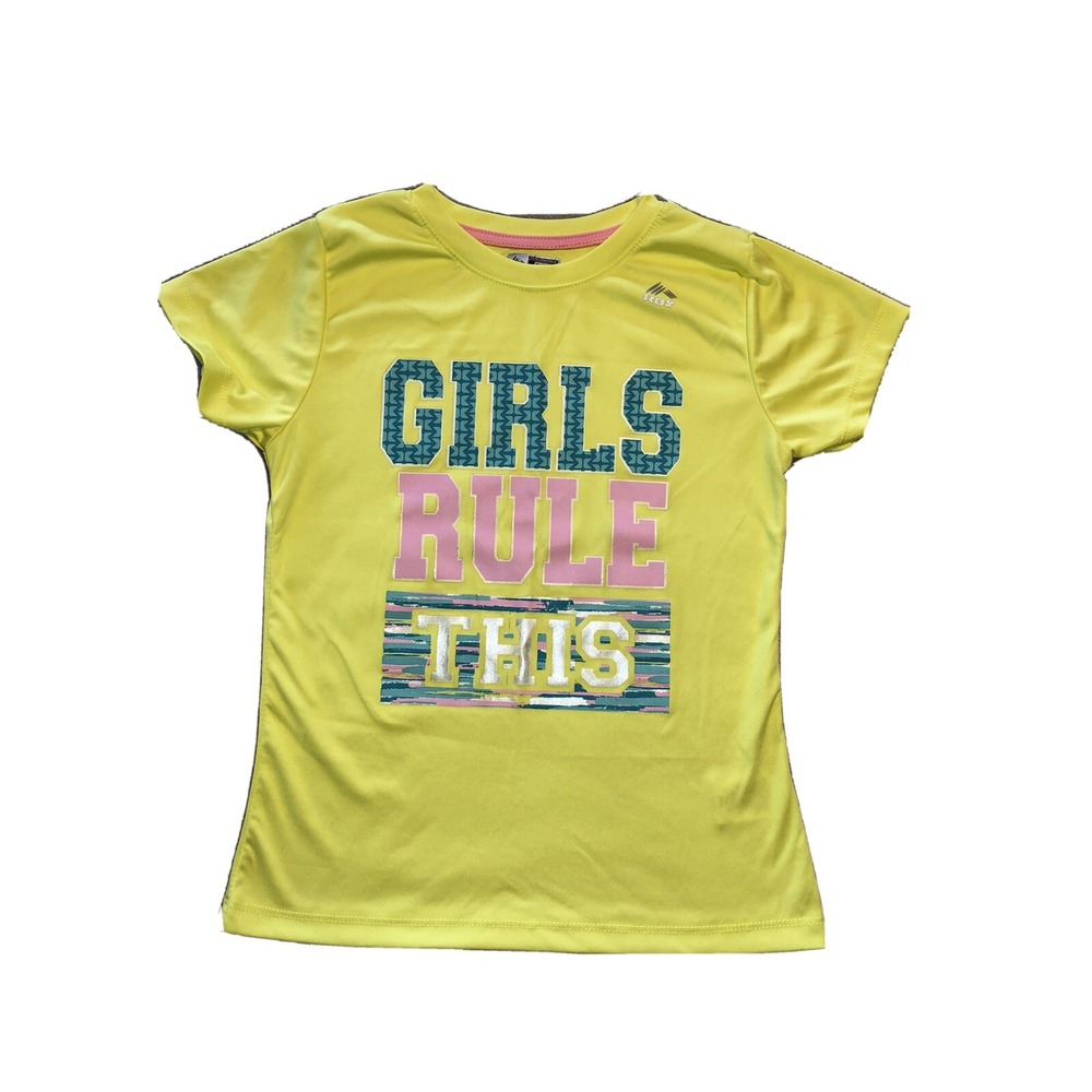 Reebok Shirt Girls 10/12 Performance Yellow Girls Rule This